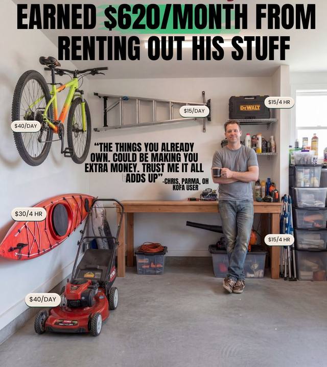 Chris in Parma, Ohio earns $620 a month renting out the tools and gear in his garage